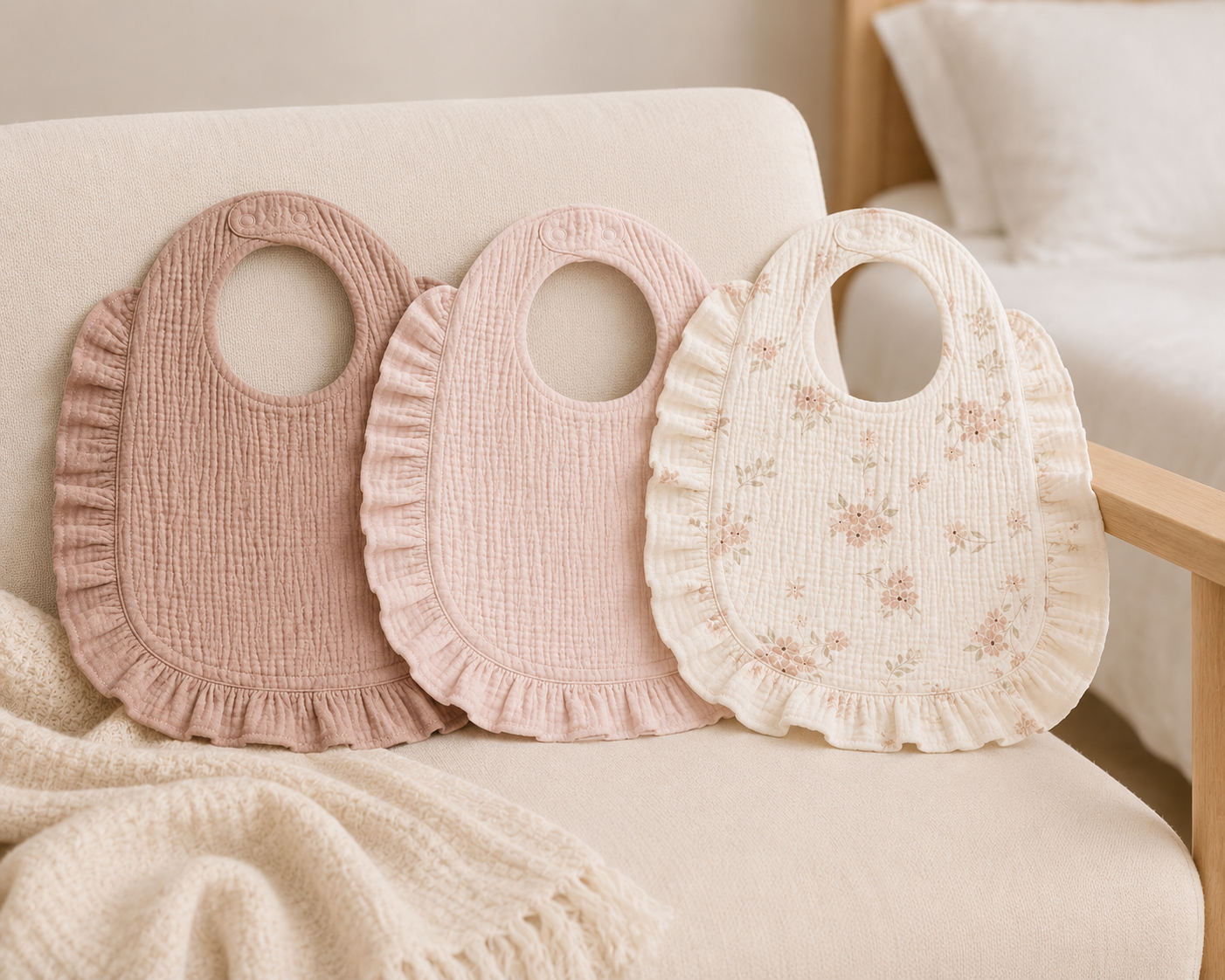 3-pack ultra soft and absorbent baby pink bib set