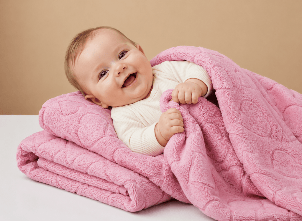 Soft heart-themed pink baby blanket