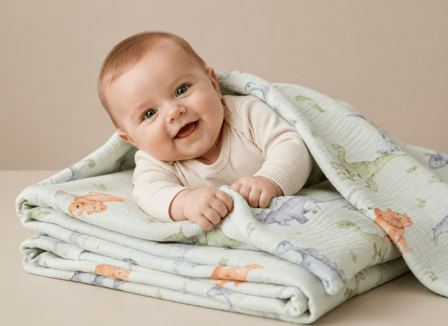 Light dinosaur-themed green baby blanket