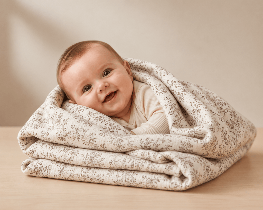 Light floral white and grey baby blanket