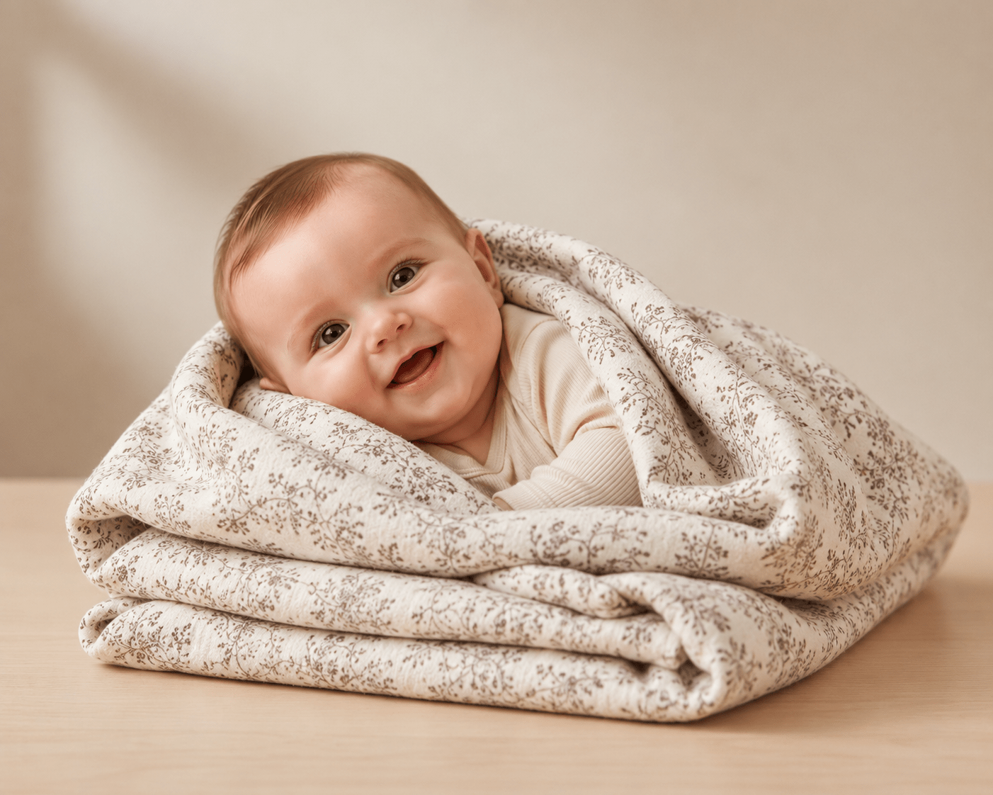 Light floral white and grey baby blanket