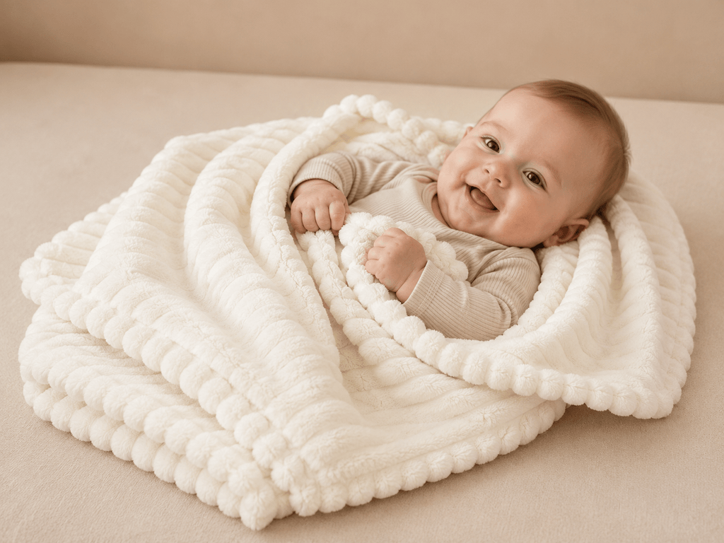 Soft striped cream baby blanket