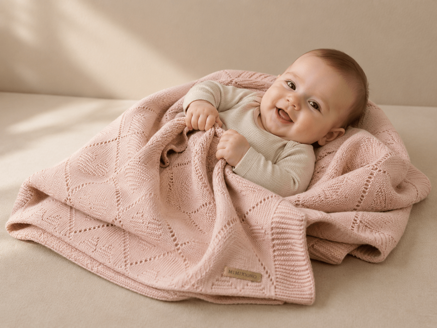 Soft hearth-themed knitted pink baby blanket