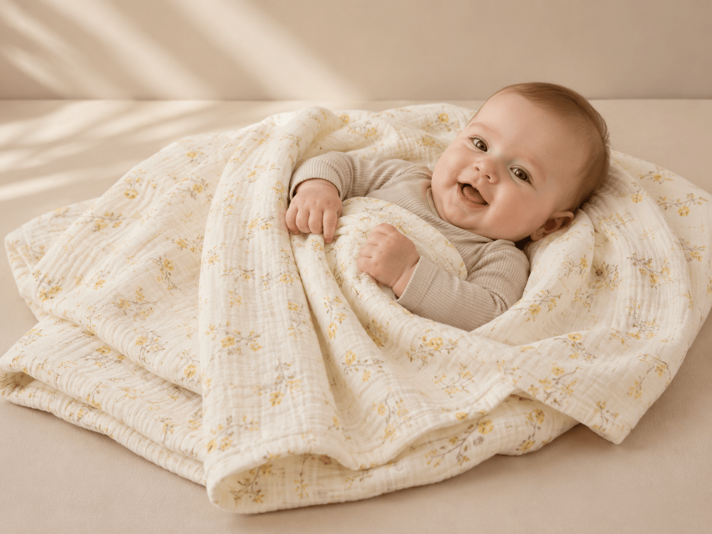 Light flower-themed yellow baby blanket
