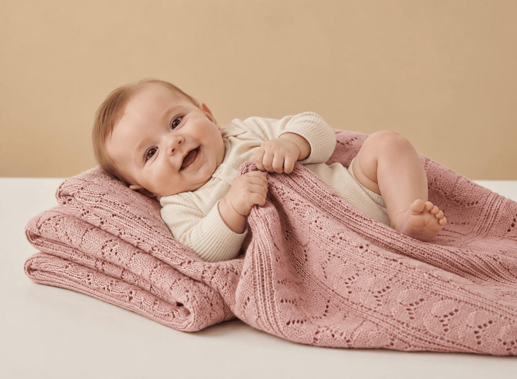 Soft leaf-themed knit baby blanket