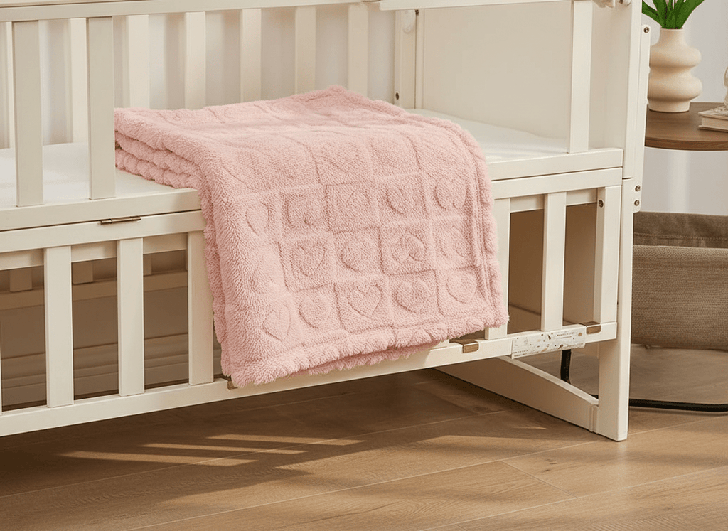 Soft hearth-themed pink baby blanket