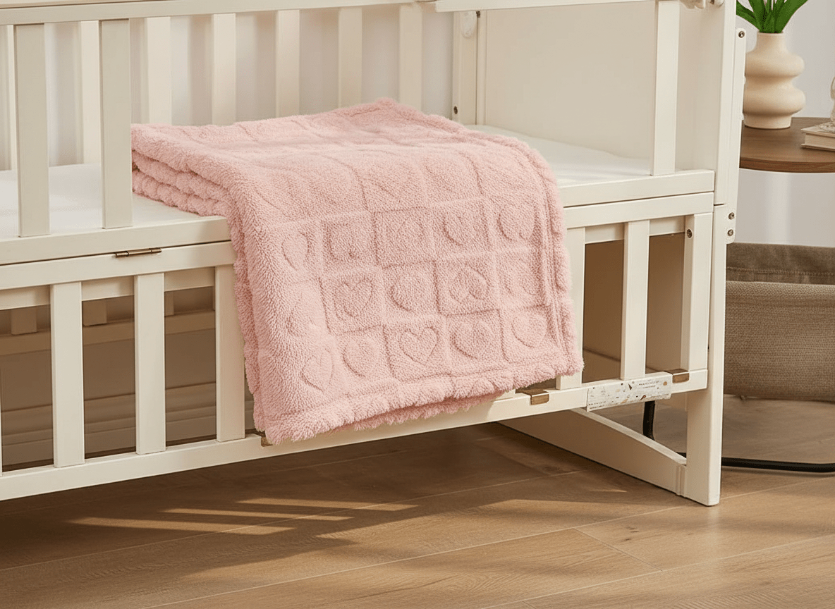 Soft hearth-themed pink baby blanket
