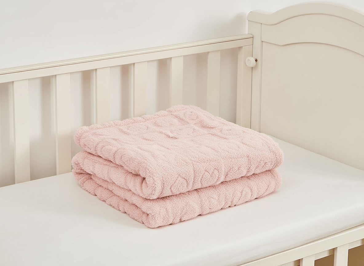 Soft hearth-themed pink baby blanket