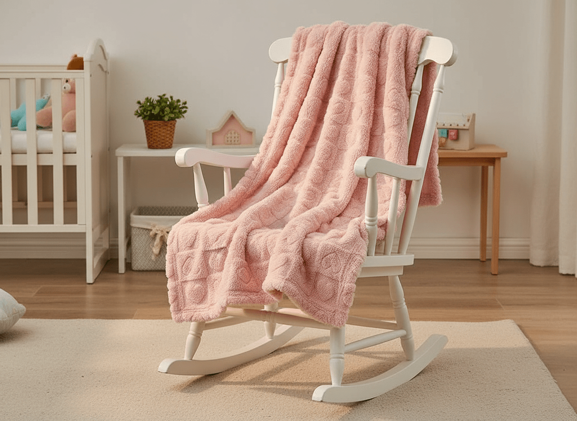 Soft hearth-themed pink baby blanket