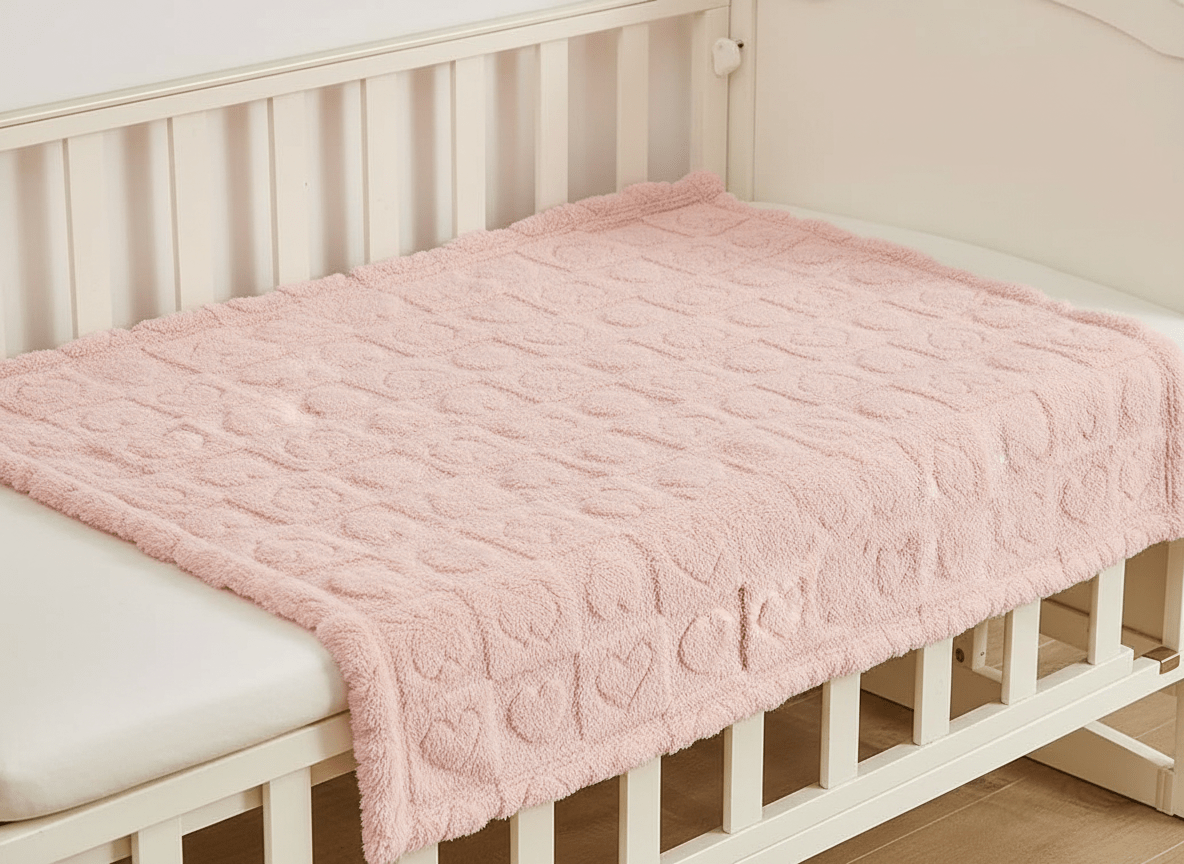 Soft hearth-themed pink baby blanket