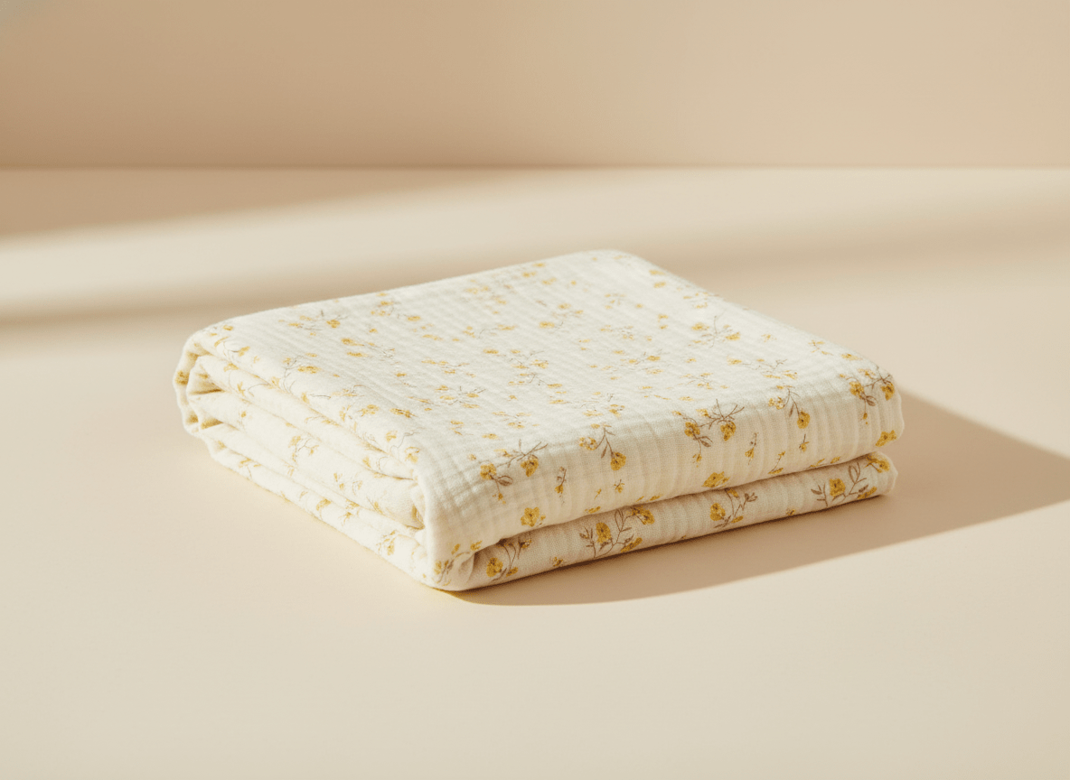 Light flower-themed yellow baby blanket