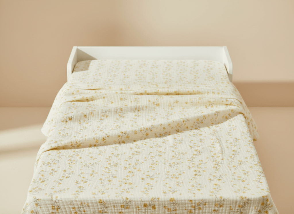 Light flower-themed yellow baby blanket