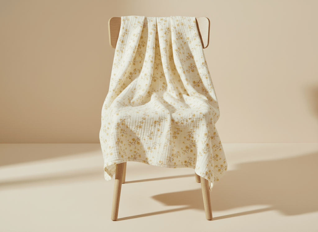 Light flower-themed yellow baby blanket