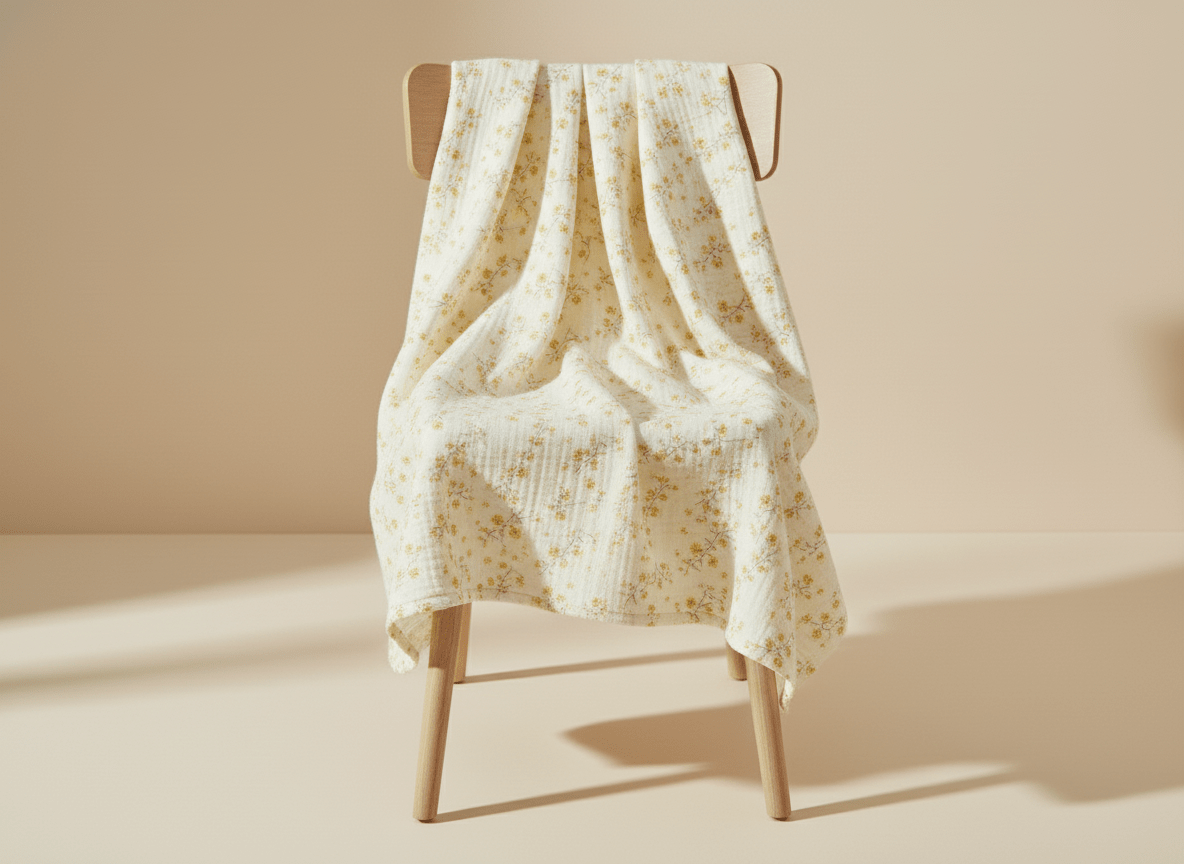 Light flower-themed yellow baby blanket