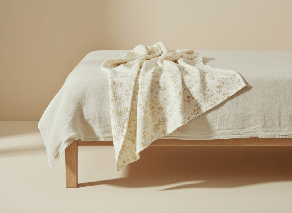 Light flower-themed yellow baby blanket