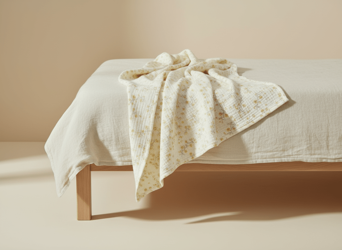 Light flower-themed yellow baby blanket