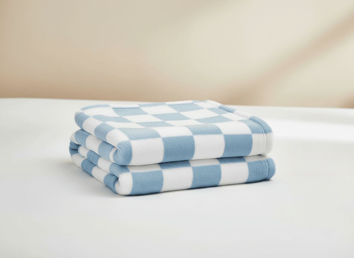Soft checkered blue and white baby blanket