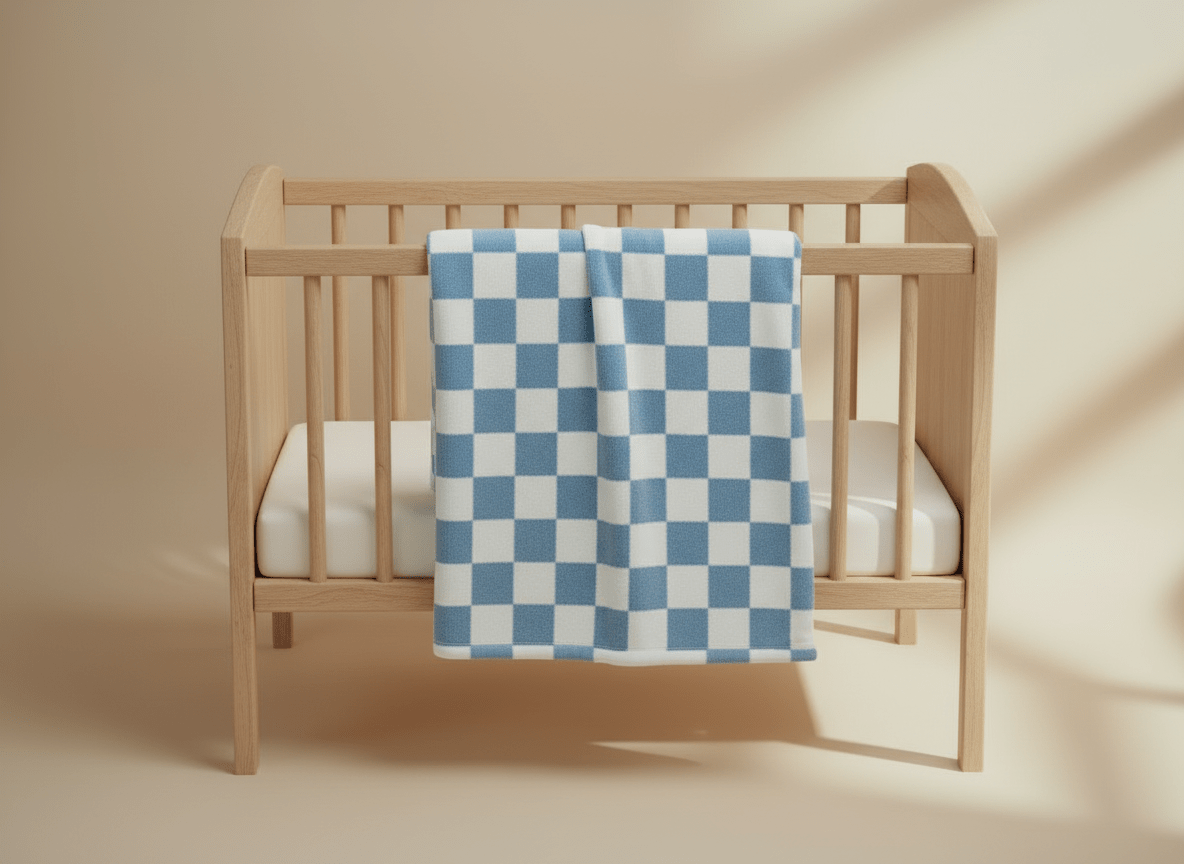 Soft checkered blue and white baby blanket