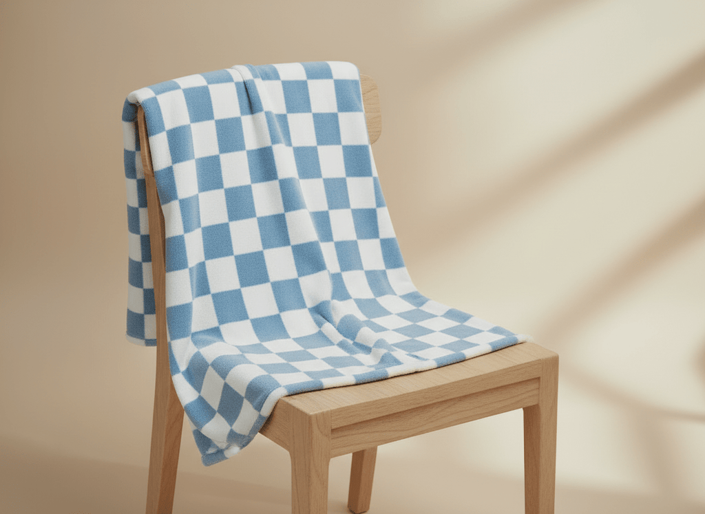 Soft checkered blue and white baby blanket