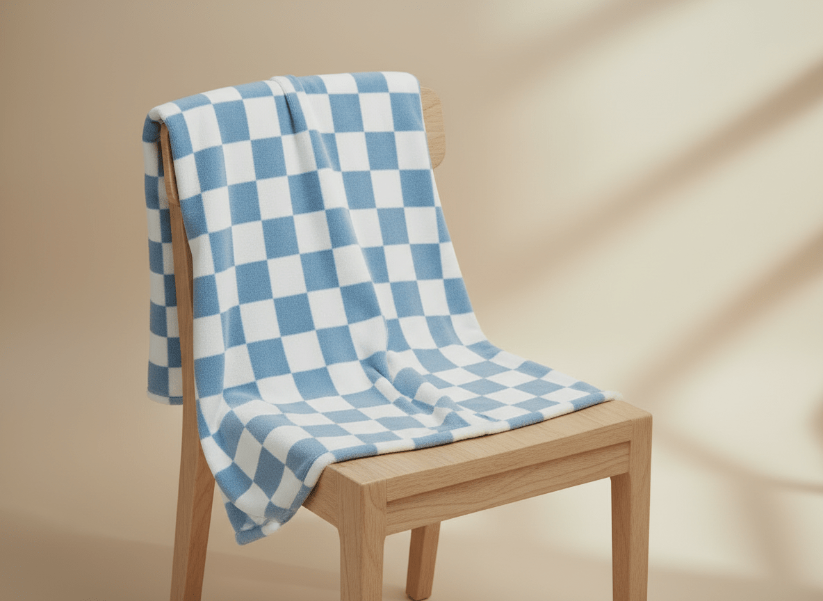 Soft checkered blue and white baby blanket