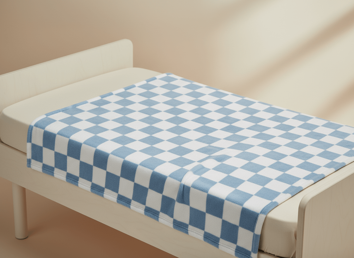 Soft checkered blue and white baby blanket