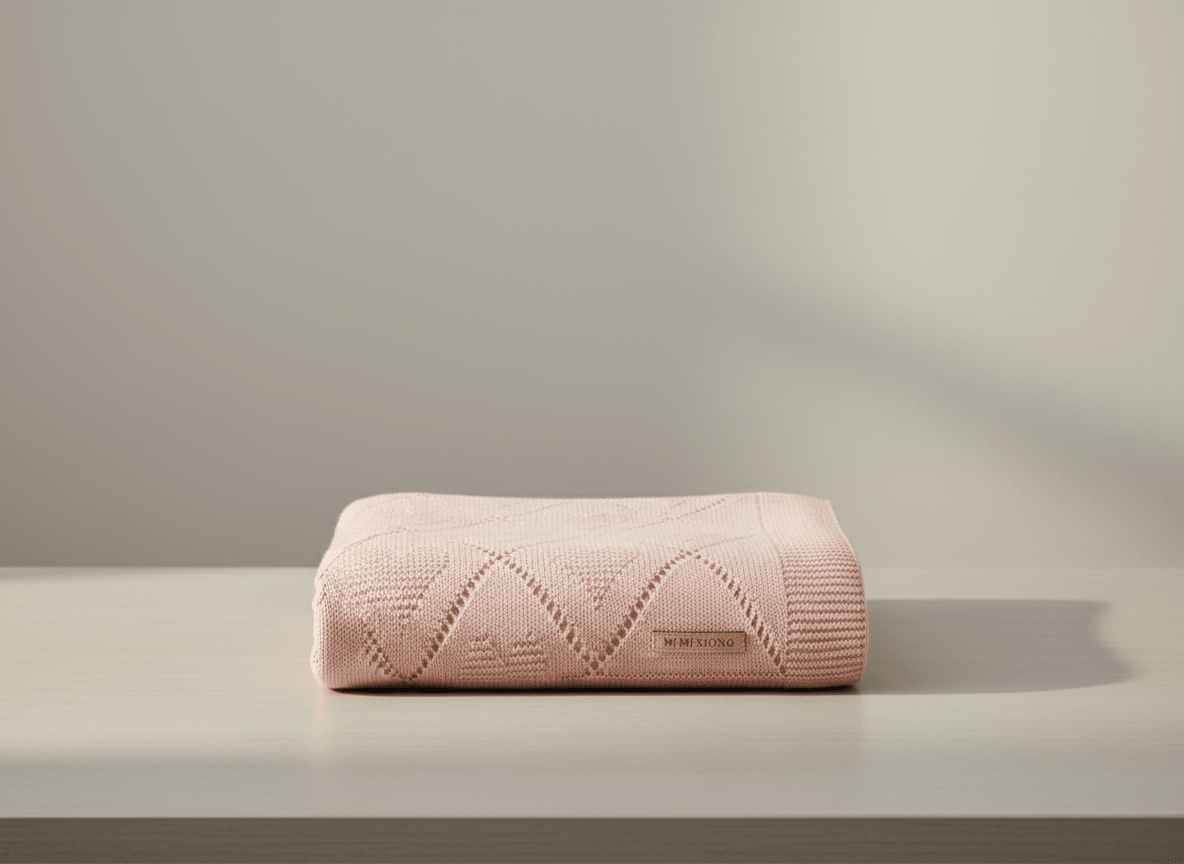 Soft hearth-themed knitted pink baby blanket