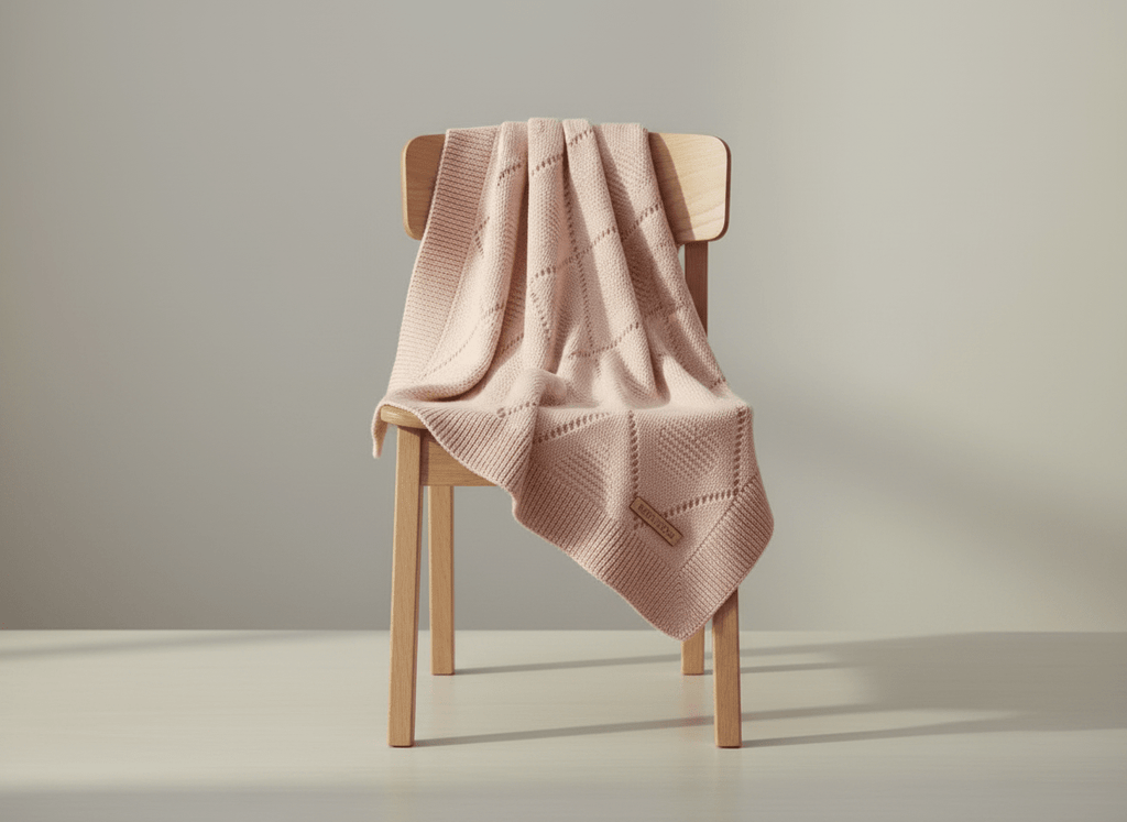 Soft hearth-themed knitted pink baby blanket