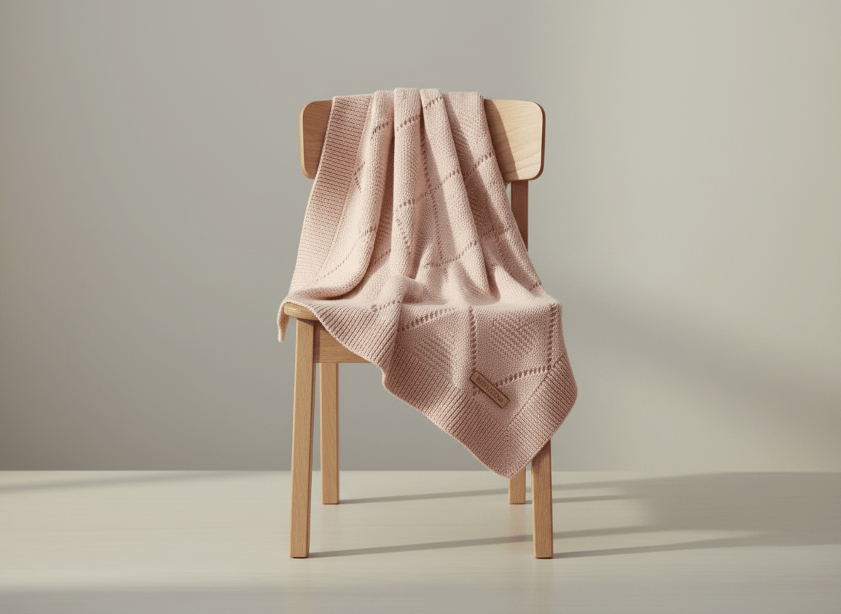 Soft hearth-themed knitted pink baby blanket