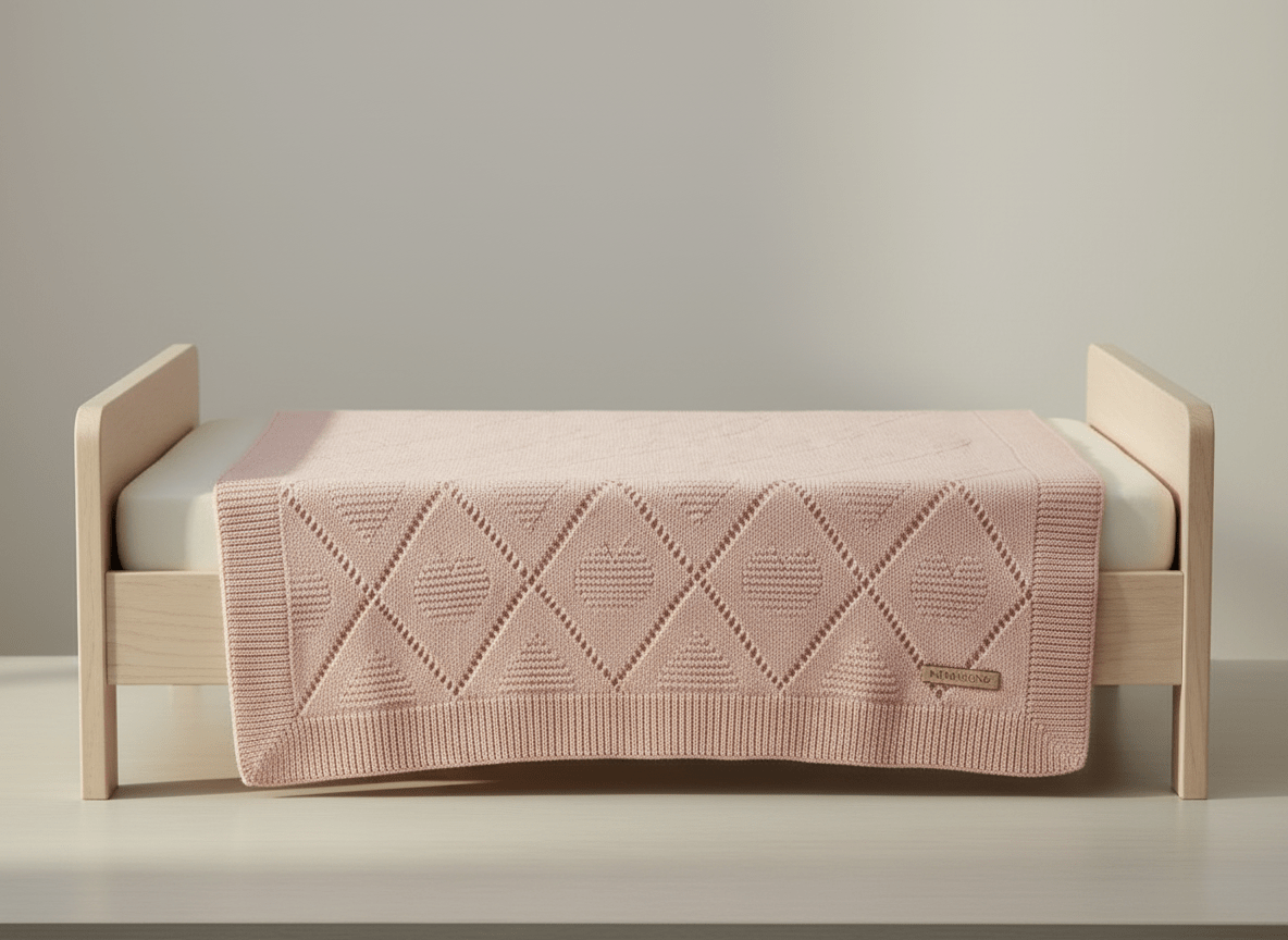 Soft hearth-themed knitted pink baby blanket