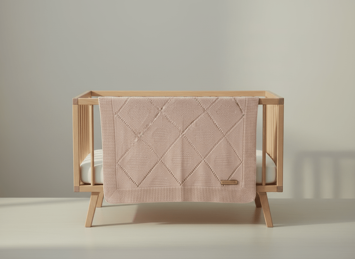 Soft hearth-themed knitted pink baby blanket