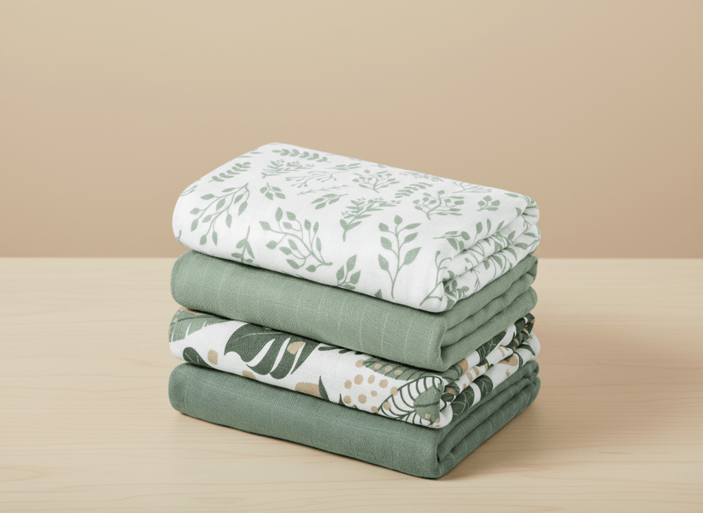 Green leafy baby blanket 4-pack bundle