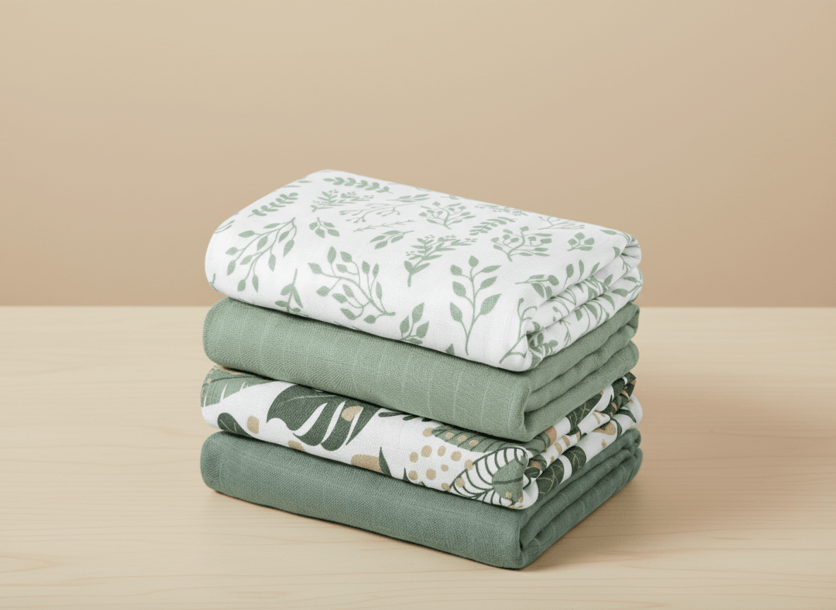 Green leafy baby blanket 4-pack bundle