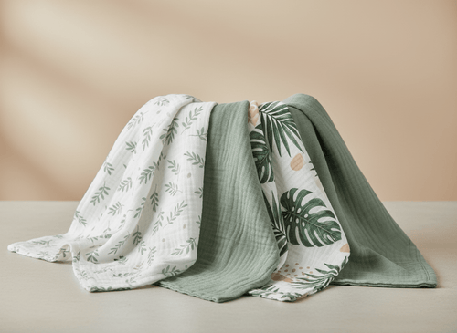 Green leafy baby blanket 4-pack bundle