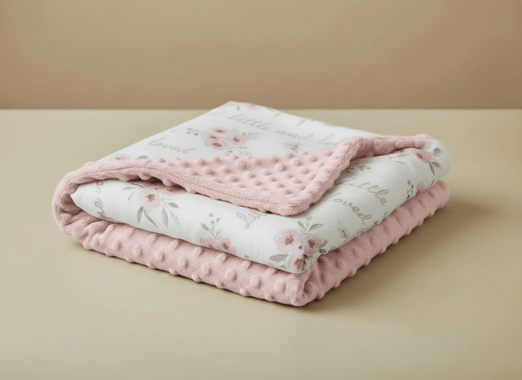 Soft floral pink baby blanket with dotted backing