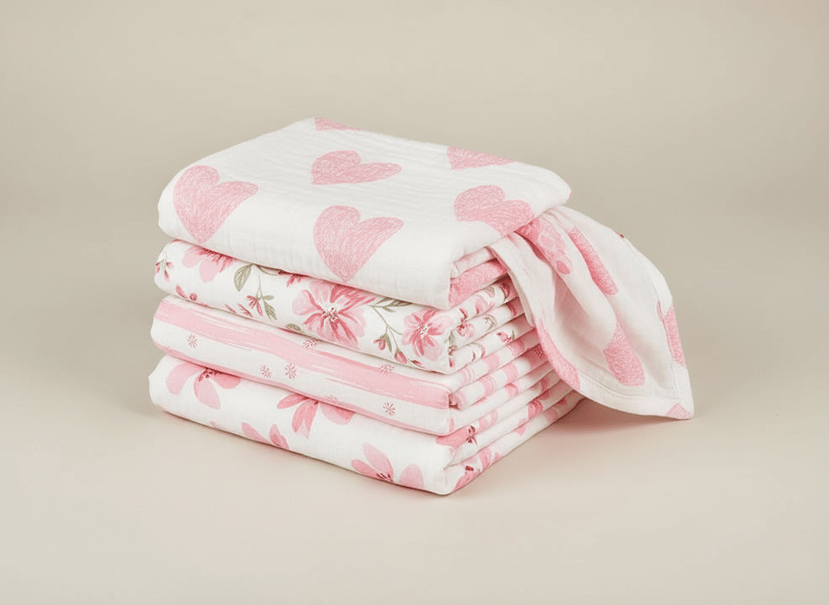 Pink floral baby blanket 4-pack bundle