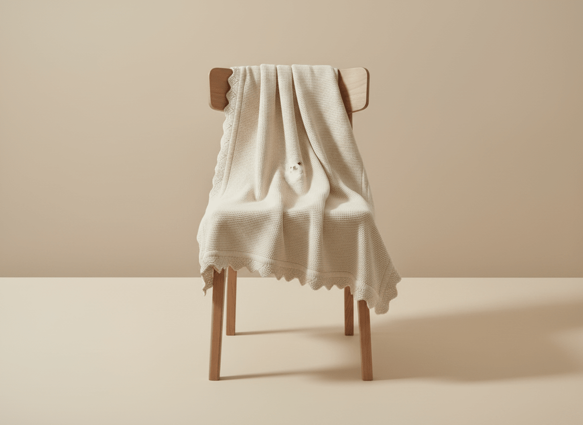 Soft beige baby blanket with cute embroidered bear
