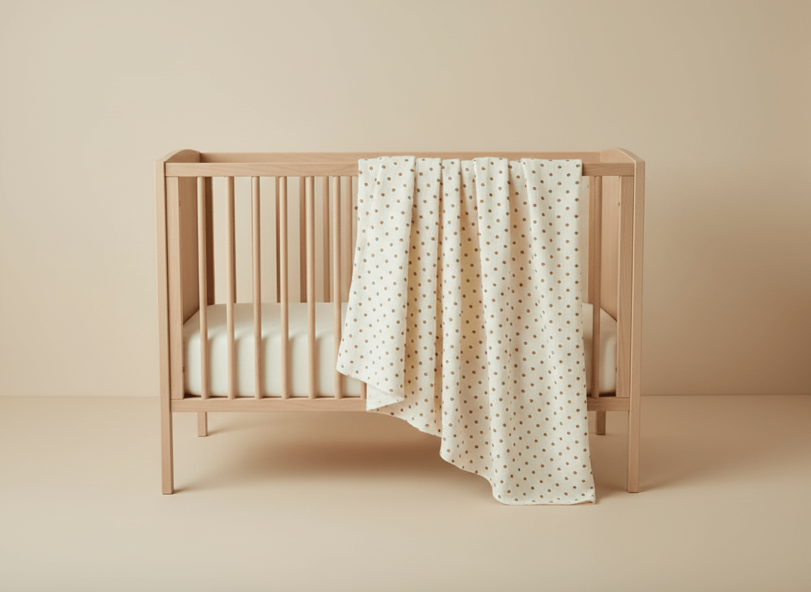Light heart-themed beige baby blanket