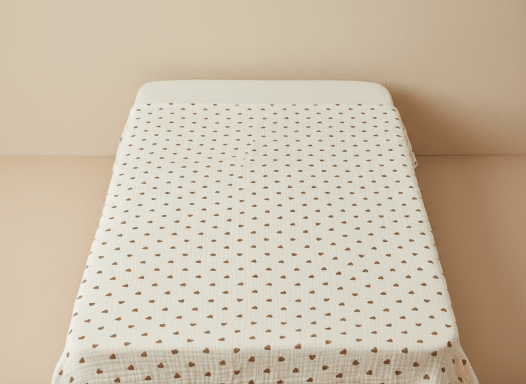 Light heart-themed beige baby blanket