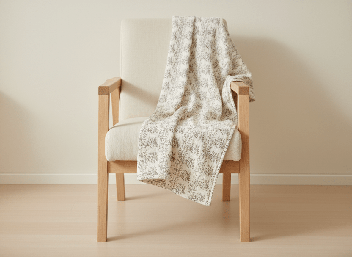 Light floral white and grey baby blanket