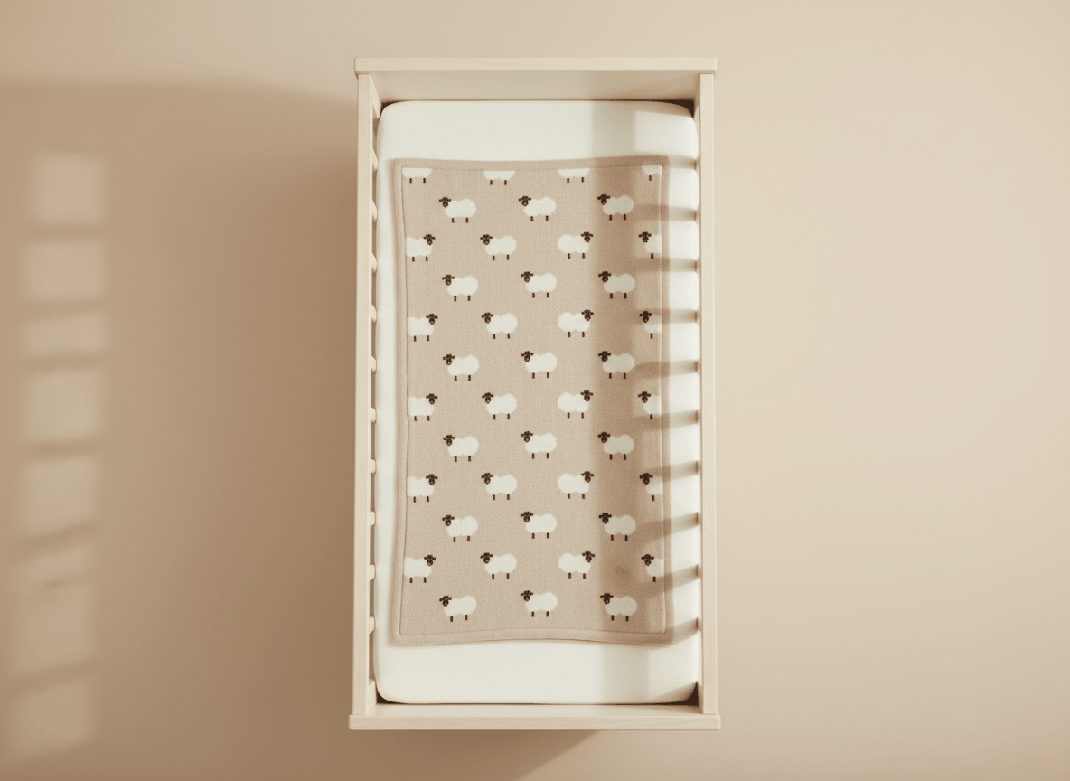 Soft sheep-themed beige baby blanket