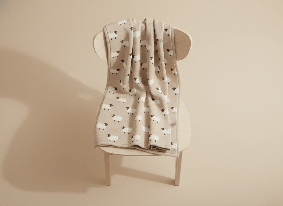 Soft sheep-themed beige baby blanket