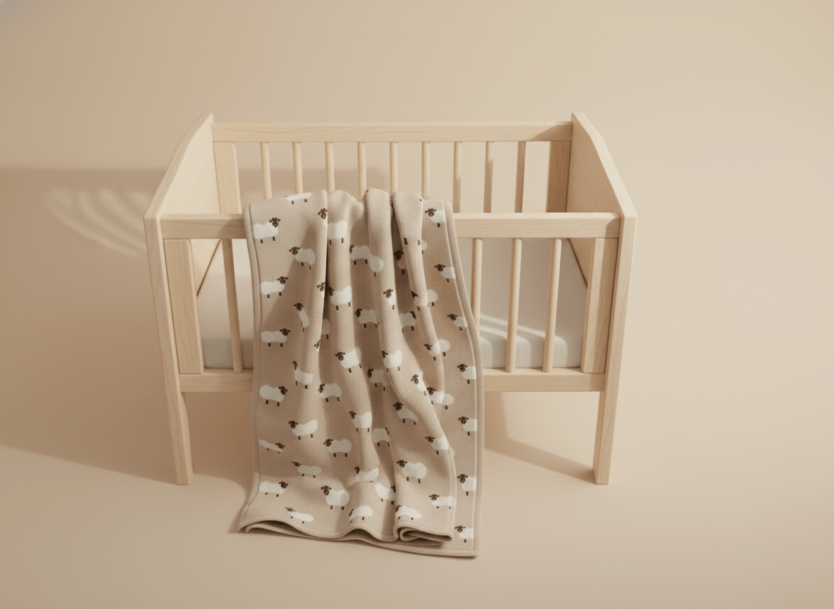 Soft sheep-themed beige baby blanket