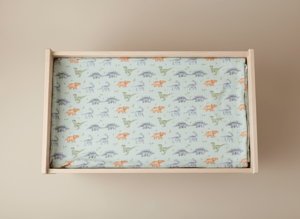 Light dinosaur-themed green baby blanket