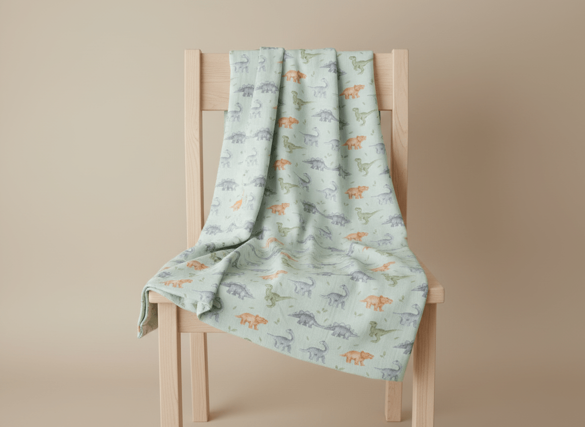 Light dinosaur-themed green baby blanket