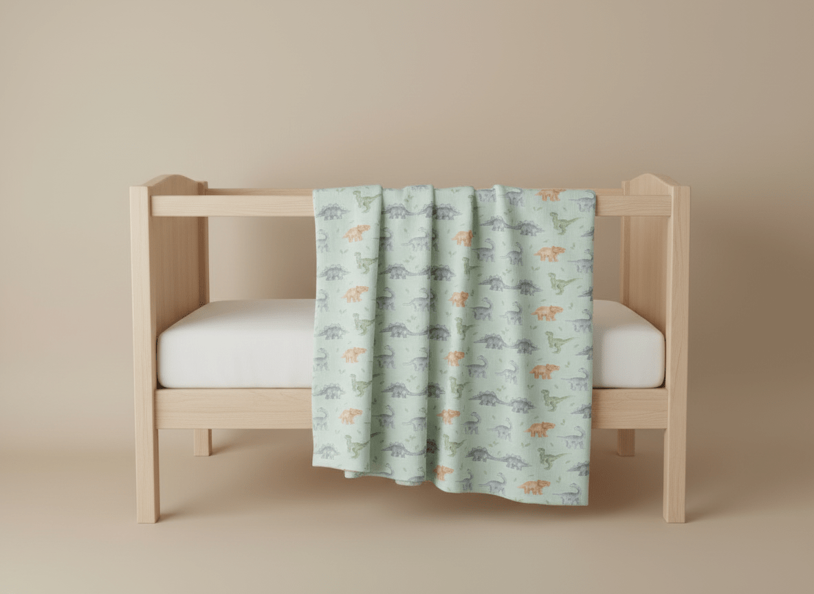 Light dinosaur-themed green baby blanket