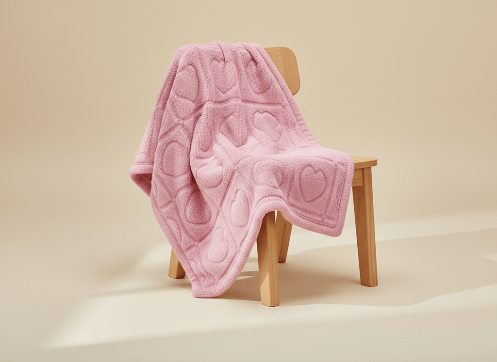 Soft heart-themed pink baby blanket