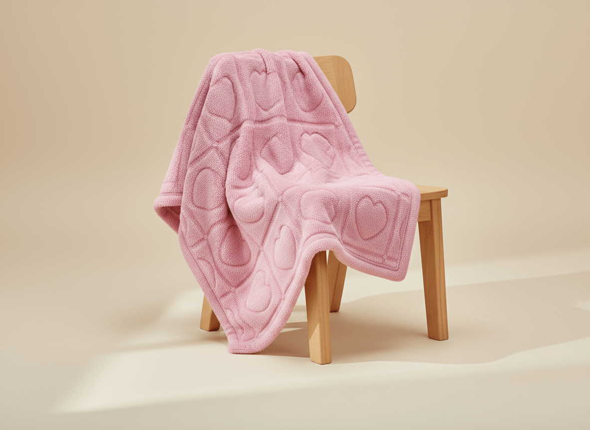 Soft heart-themed pink baby blanket