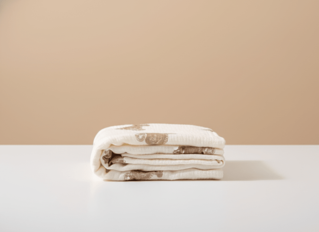 Soft beige bear-themed baby blanket