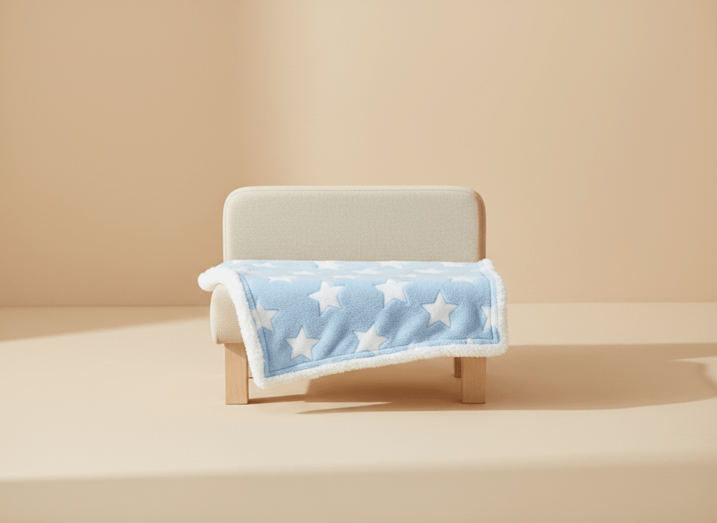 Soft star-themed light blue baby blanket