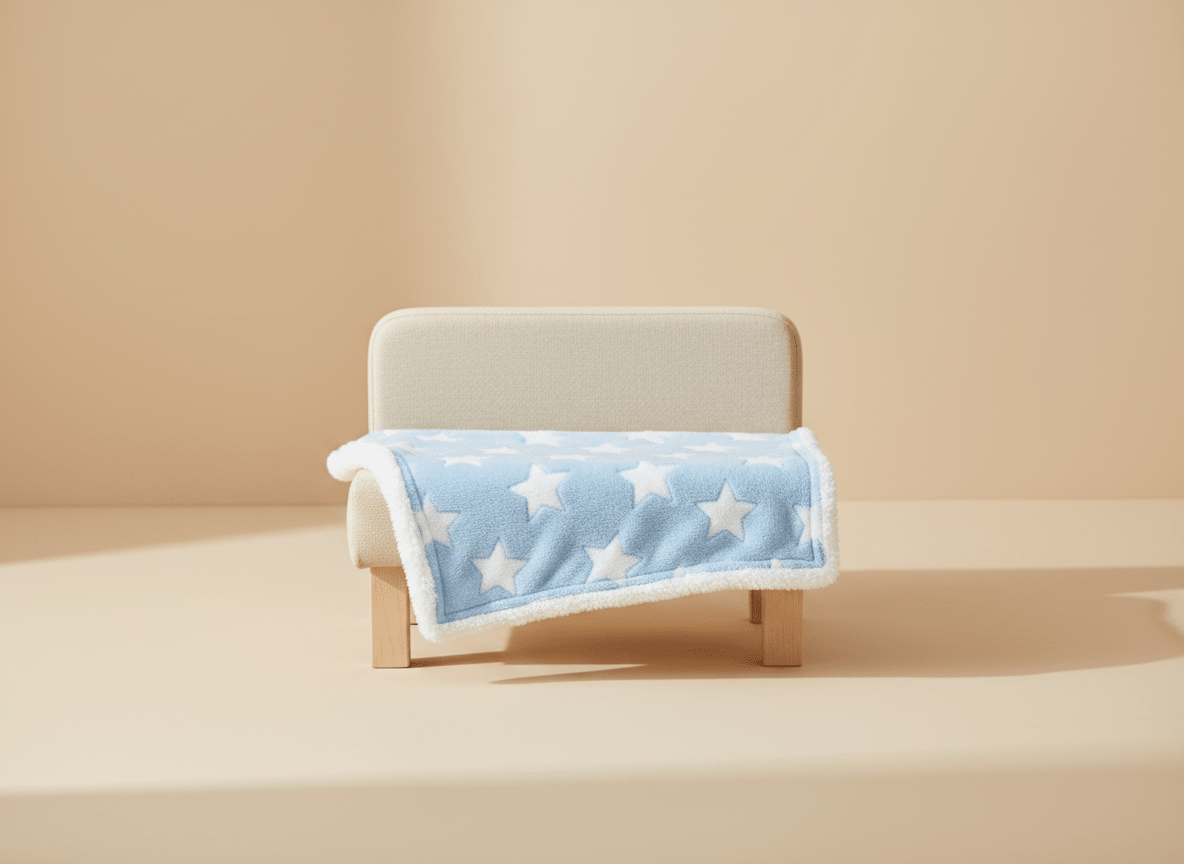 Soft star-themed light blue baby blanket